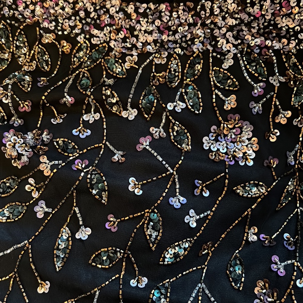 Adrianna papell off the shoulder Hi Low Gown with sequin floral beaded bodice - Picture 9 of 12